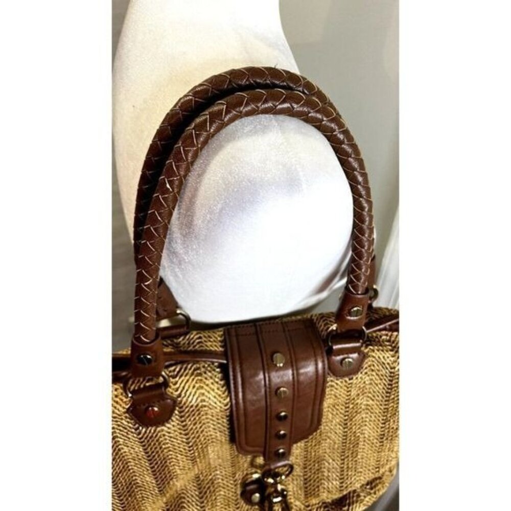 Olivia & Joy New York Woven Faux Leather Trim Braided Strap Tote Shoulder bag - Picture 6 of 10